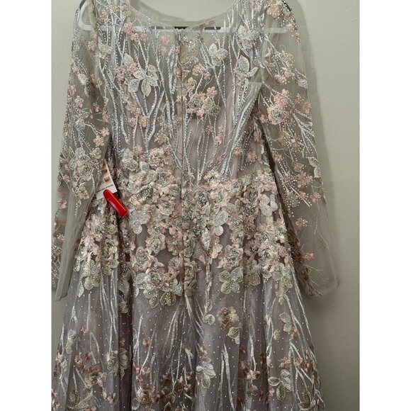 Mac Duggal 20402 Long Sleeve Dress A Line Embellished Pastel Floral Size 10 NWT - Picture 11 of 12